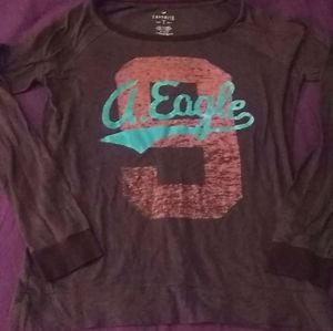 American Eagle Outfitters Long Sleeve Maroon Graphic Print Sweater Sz. M